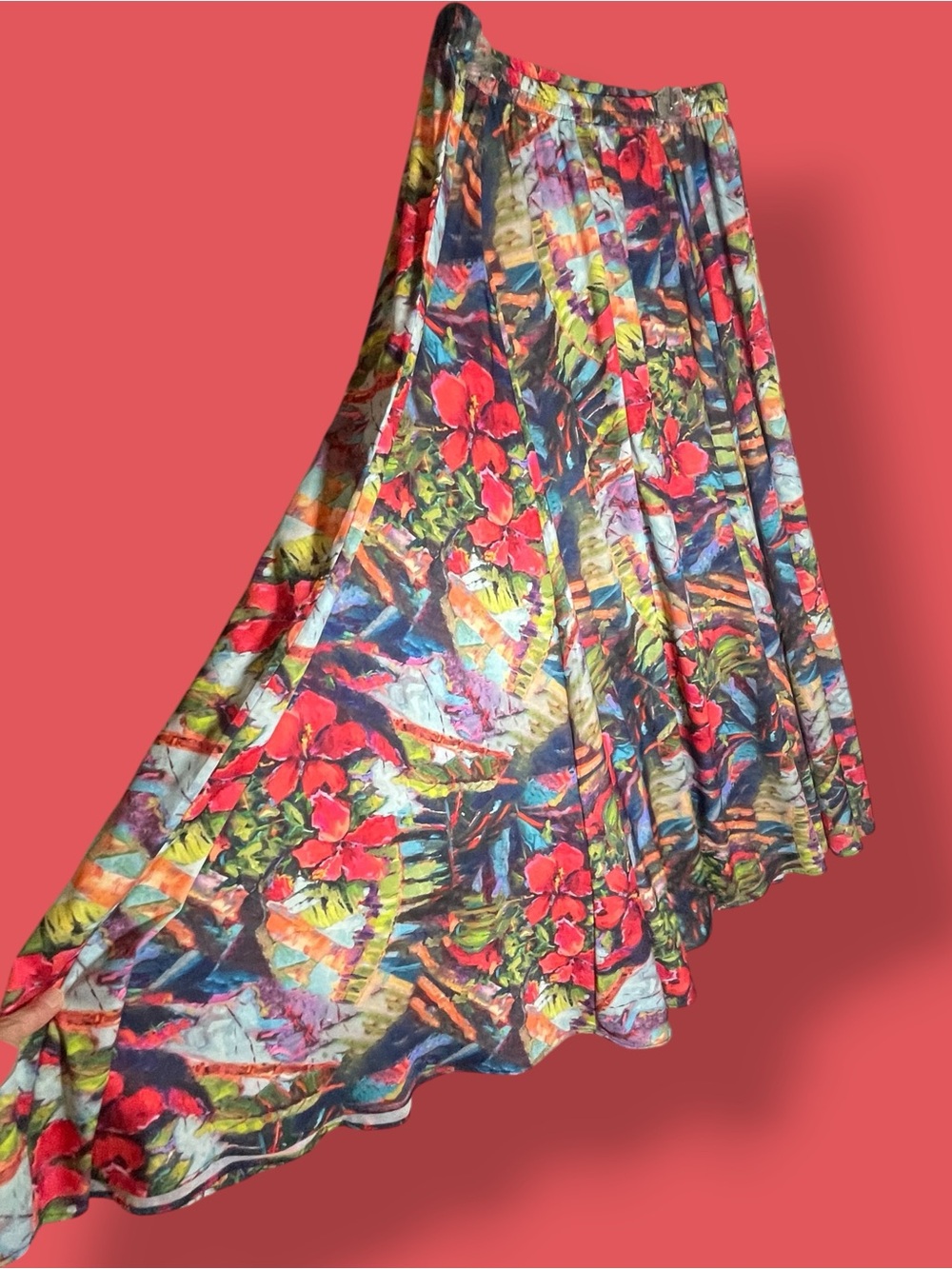 Rachel Rachel Zoe Vibrant Tropical Floral Full Maxi Skirt Elastic Waist Medium